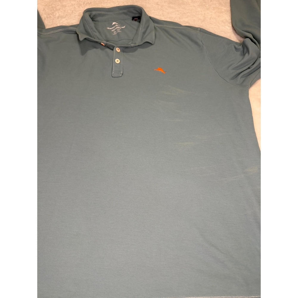 Tommy Bahama IslandZone Mens 3XL Long Sleeve Polo Shirt Blue Pique Knit Marlin